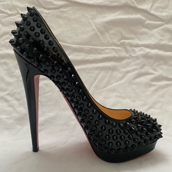 New In Box Christian Louboutin Black Patent Leather Stud High Heels - Picture 7 of 14